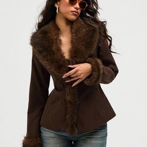 🤎 Luxurious Brown Fur Trimmed Jacket Coat 🤎 Fits XS to S